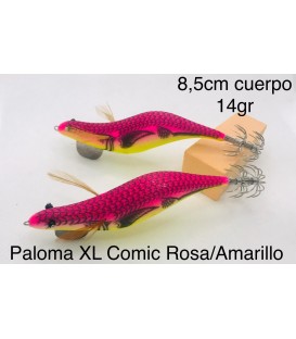 Pez artesano Paloma XL 8.5cm Cómic rosa barriga amarilla.